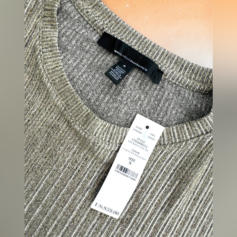 White House Black Market Metallic Ribbed Knit Shell - Silver Taupe - Picture 7 of 8